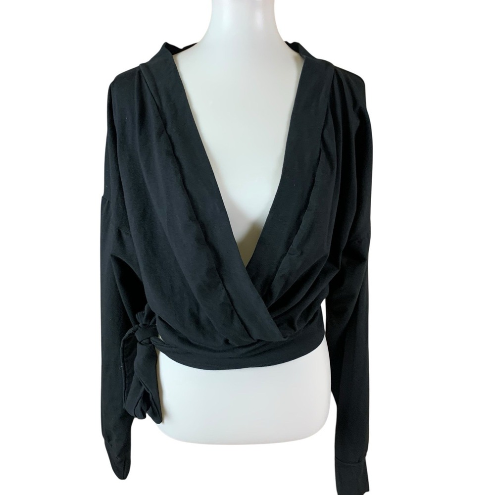 Rebdolls Black Wrap Front Tie Waist Long Sleeve Top Plus Size 2X